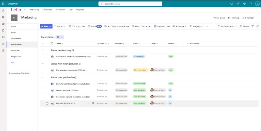 SharePoint Online -Documentbeheer: filtering status | Hello.be