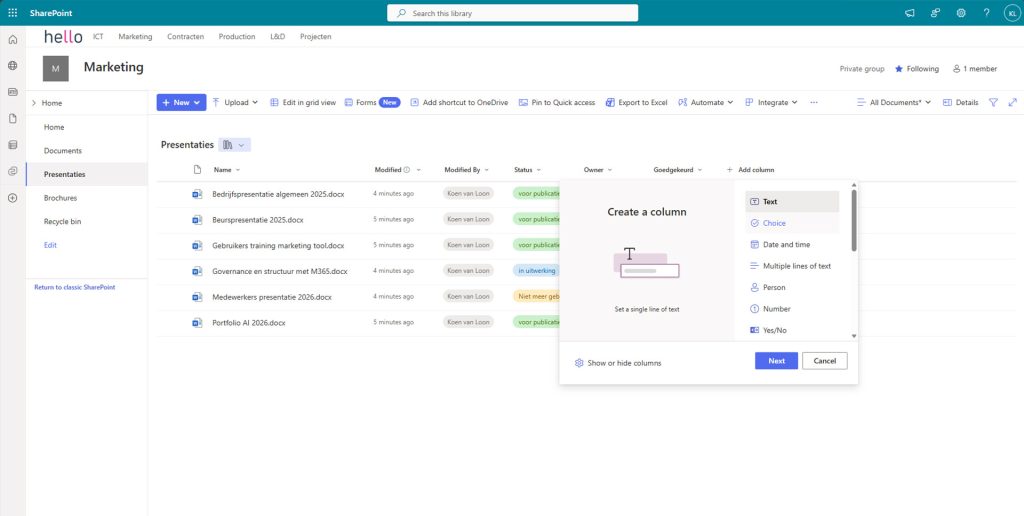SharePoint Online -Documentbeheer: kolom toevoegen | Hello.be