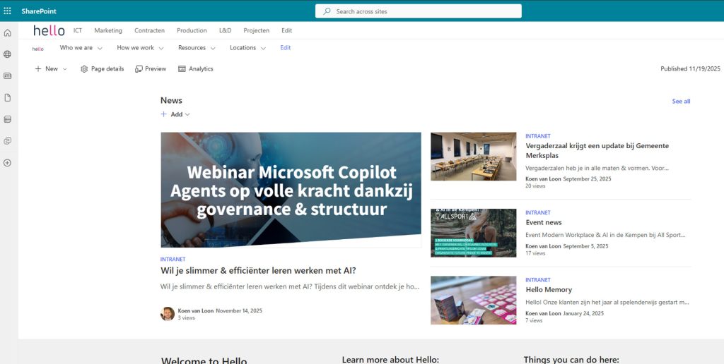 SharePoint Online: voorbeeld Intranet | Hello.be