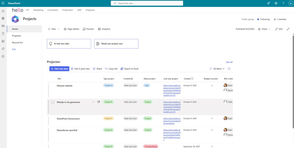 SharePoint Online - Projecten | Hello.be