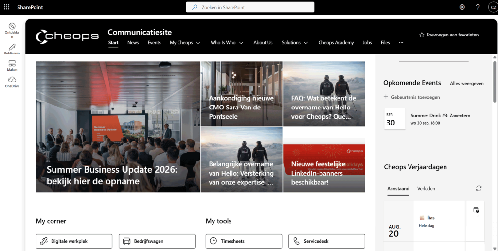 SharePoint intranet voorbeeld Cheops | Hello.be